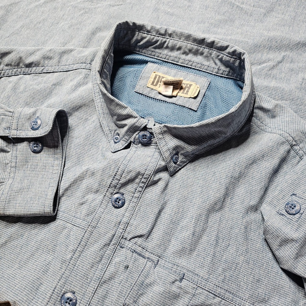 Duluth Trading Co. Mens 2XL Button Down Long Sleeve Shirt Lightweight Blue